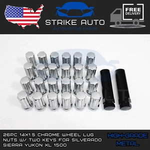 26pc 14x1.5 Chrome Wheel Lug Nuts w/ Two Keys for Silverado Sierra Yukon XL 1500 - Picture 1 of 2