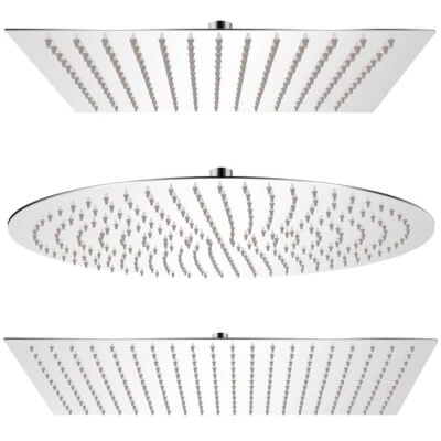 SOFFIONE DOCCIA BAGNO ACCIAIO INOX DESIGN ULTRA SLIM LUCIDO CROMATO SPECCHIO ROT