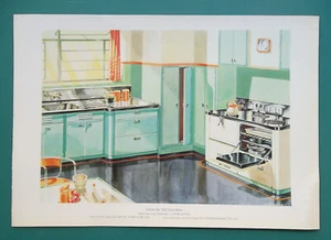 ART DECO Modern Kitchen Design by M. Foster - 1937 FARBDRUCK - Bild 1 von 1