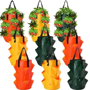 9 Pack 3 Gallon Hanging Strawberry Planter Bags with Handles Vegetable Tomato - Picture 1 of 6