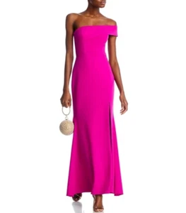 AQUA Formal Buceo Crepe Fuera del Hombro Vestido, Pierna Abierta, Magenta, 8, Exclusivo - Imagen 1 de 5