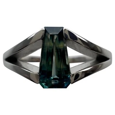 Anillo ITSIT bicolor verde azul zafiro australiano corte elegante de oro blanco 18k Foto 1 de 4
