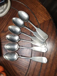 SET OF 6 MEXICAN "67" STERLING SILVER SPOONS 6" Fiddleback - Picture 1 of 2