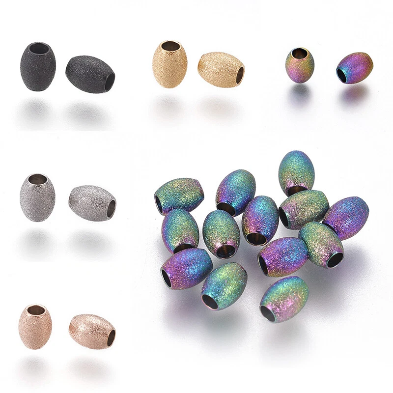 10PcsStainless Steel Oval Textured Beads Spacers forJewelry Making Accessories - Image 1 of 1