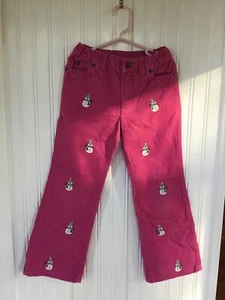 Lands End Girls Pink Corduroy Embroidered Snowman 181/2 Inch Inseam Pants Size 6 - Picture 1 of 3