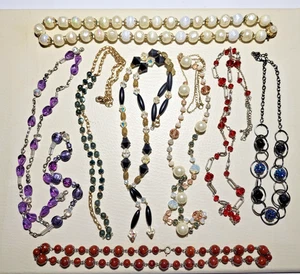 8 VINTAGE SINGLE STRAND NECKLACES-COLORFUL LOT-20" UP TO 44" - Picture 1 of 12
