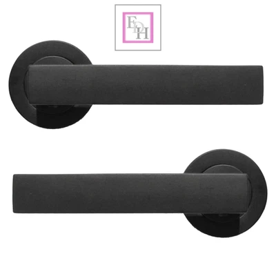 Modern Black Lever on Rose Door Handles Square Design Latch, Bathroom &Lock Sets - Image 1 of 2