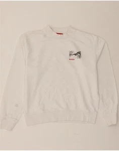 HUGO BOSS Mens Graphic Sweatshirt Jumper Small White Cotton CW30 - Picture 1 of 4