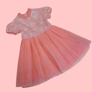 Vintage 50s Pastel Pink Sheer Kawaii Kids Dress From Honeysuckle By Sears - Picture 1 of 7