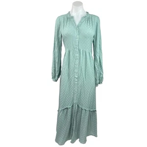 Love Stitch NWT Green Check Ruffle Button Up Tiered Long Sleeve Maxi Dress Sz S - Picture 1 of 5