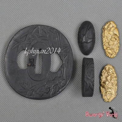 Juego de Tsuba de Acero Inoxidable Protector de Mano Kashira Fuchi Latón Menuki Espada Accesorio Foto 1 de 3