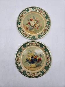 2 VTG Daher Decorated Ware Metal Plates Made In Holland Floral Decor - Picture 1 of 4
