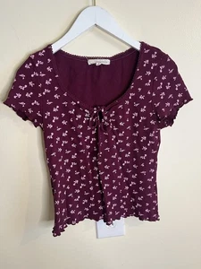 Rewind Women’s Purple Short Sleeve Top Pink Floral Pattern Size Large - Picture 1 of 6