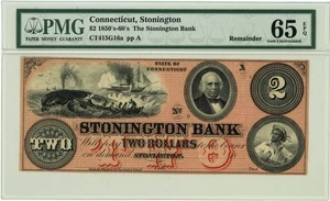 $2 1850's-60s The Stonington Bank Connecticut Gem Unc 65 EPQ PMG 947100-48 - Picture 1 of 3