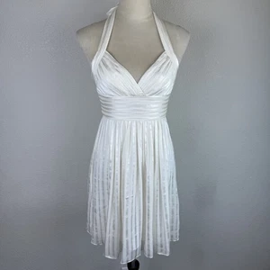 BCBGMaxAzria Halter Dress 100% Silk White Pleated Women's Dress Size Small - Picture 1 of 11