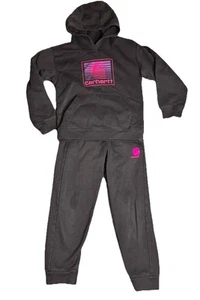 Carhartt Tracksuit Little Girls Size 6X Black And Pink With Hoodie And Pants - Picture 1 of 16