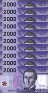 Chile 2000 Pesos, 2014, P-162d, UNC Polymer X 10 PCS - Picture 1 of 2