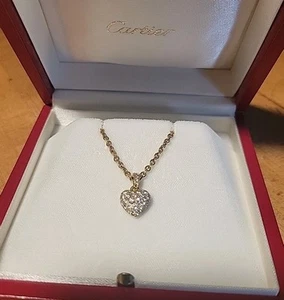 Cartier Paved Diamond Motif Heart Pendant Charm & Cable Necklace 18K Yellow Gold - Picture 1 of 9