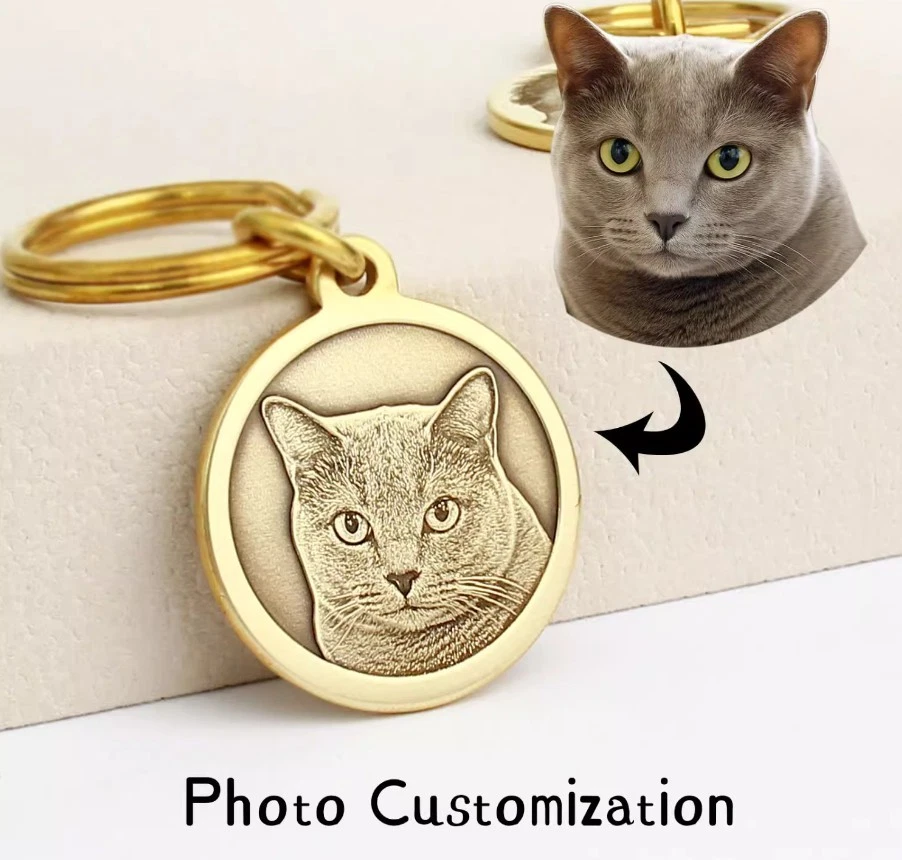 3D PERSONALISED Photo DOG TAG CAT BRASS CUSTOM PET NAME ADDRESS ENGRAVED Paint - Image 1 of 4