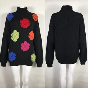 Vtg Moschino Boutique Black Flower Sweater XL - Picture 1 of 10