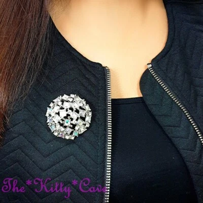 Stunning Deco Vintage Style Domed Round Aurora Borealis Square Beads Pin Brooch  - Image 1 of 4