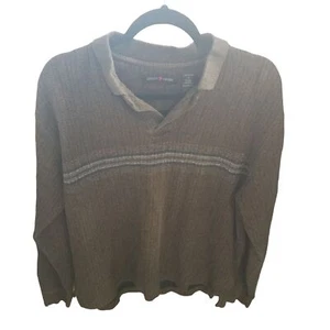 Pierre Cardin Mens Sz M Brown Solid Long Sleeve Ribbed Pullover Sweatshirt - Picture 1 of 9
