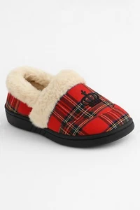 Boys Tartan Slipper Faux Fur Plush Indoor Outdoor House Footwear - Picture 1 of 5