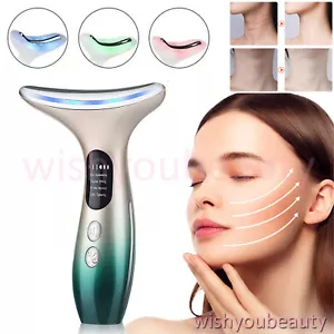 Facial Lift Face Neck Massager Led Photon Skin Wrinkle Remove Double Chin Reduce - Picture 1 of 10