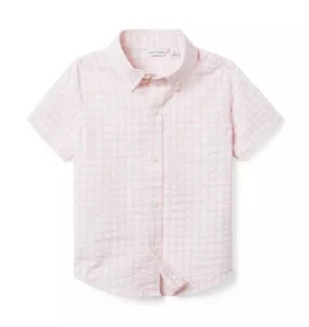 NWT Janie and Jack gingham Seersucker Shirt Size 14 Light Pink White - Picture 1 of 7