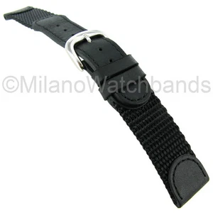 16mm Hadley Roma Swiss Army Style Black Nylon Genuine Leather Watch Band 866 - Picture 1 of 3