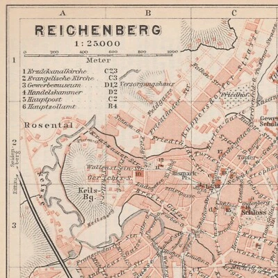 LIBEREC  Czechia  Original Antique Vintage Map  1911 Czech Republic REICHENBERG - Image 1 of 4