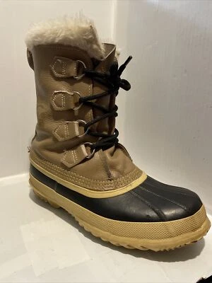 Botas Sorel Forradas de Lana Manitou Mujer Talla 7 Marrón/Negro/Amarillo De Colección Raras Foto 1 de 4