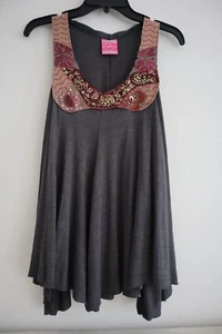 Free People Women's Sz S Gray Tribal Embellished Sequin Sleeveless Tunic Top - Picture 1 of 5