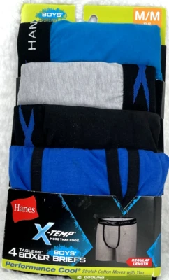 Hanes X-Temp Boys' Boxer Briefs SZ Medium 4-Pk Active Cool Tagless Cooling Wick - Изображение 1 из 4