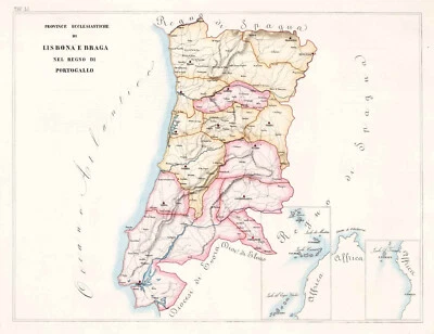 Mapa de Lisboa y Braga de 1859 en Portugal arte de pared religioso póster impresión decoración Foto 1 de 2