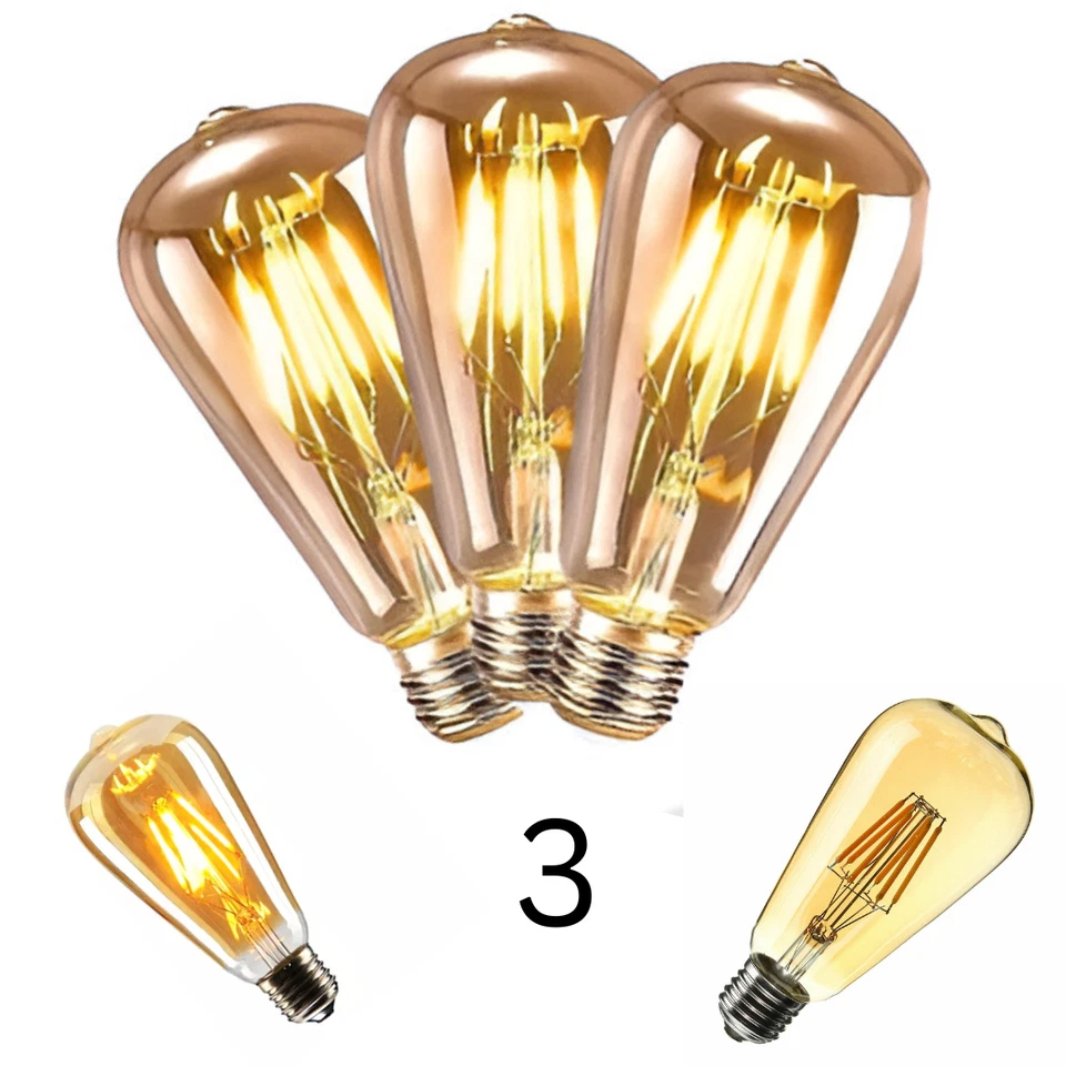 3x E27 Vintage Filament LED Edison Bulb Dimmable 8W ST64 Antique Retro Lights UK - Image 1 of 4