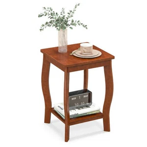 15 Inch 2-Tier Square End Table with Storage Shelf-Walnut - Picture 1 of 5