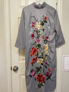 Grey Flower embroidery Qipao Cheongsam dress - Picture 1 of 7