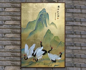 Oil Painting,Original painting Cranes ,Gold leaf painting,Fengshui painting - Picture 1 of 11