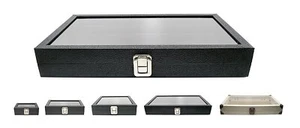 Novel Box Glass Top Black Leatherette Metal Clasp Jewelry Gem Display Case - Picture 1 of 32