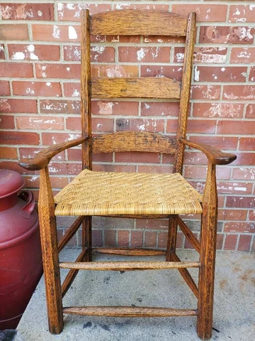 Antique Amish Shaker Armchair Ladder Back Rush Woven Seat Hickory? Cover