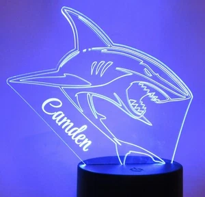 Personalized Shark Night Light Shark Bedroom Nightlight Gamer Birthday Gift Lamp - Picture 1 of 8