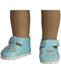 Blue Ribbons & Flowers Mary Janes Dress Shoes fit 18" American Girl Size Doll - Picture 1 of 3