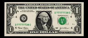 $1 2003 Federal Reserve Note Cool Serial Number D 77777738 C UNC #172 - Picture 1 of 2