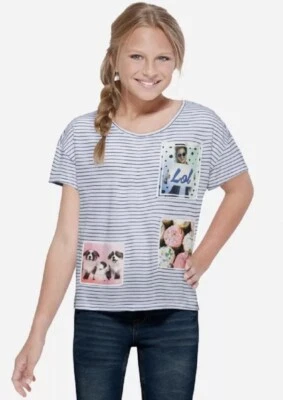 Justice for Girls White Stripe Selfie Shirt~Size 20~NWT - Image 1 of 4
