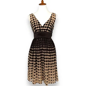 Burlapp Black & Beige Pleated Polka Dot Sleeveless V Neck A Line Dress Size 0 - Picture 1 of 9