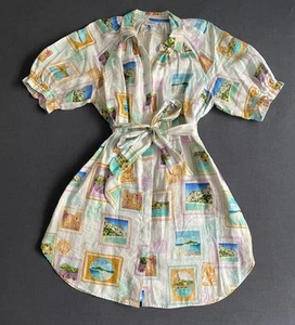 Sussan BNWOT LINEN HOLIDAY POSTCARDS SHIRT DRESS Size 10 Was $120! - Picture 1 of 6