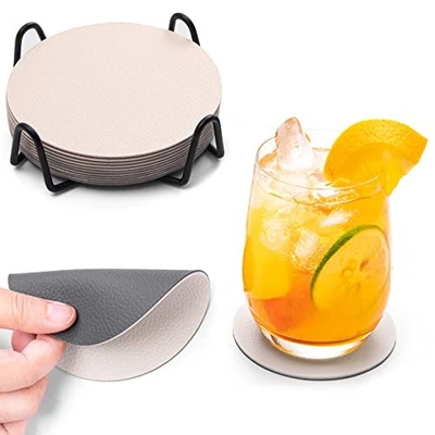 Faux Leather Coasters with Holder, Dual Sided Sets of 12, Non-Slip Gray White - Image 1 of 4