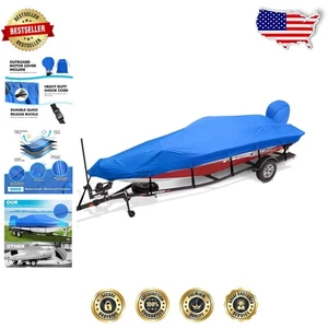 All-Weather Blue Boat Cover for 20-22ft with Windproof Straps & Motor Protection - Bild 1 von 8