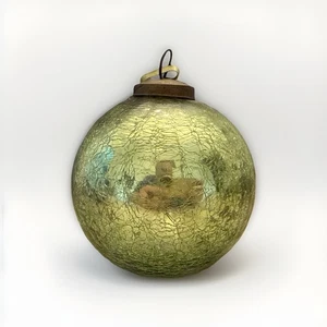 Vintage Kugel Green Crackle Glass Christmas Ornament 4" Heavy - Picture 1 of 4